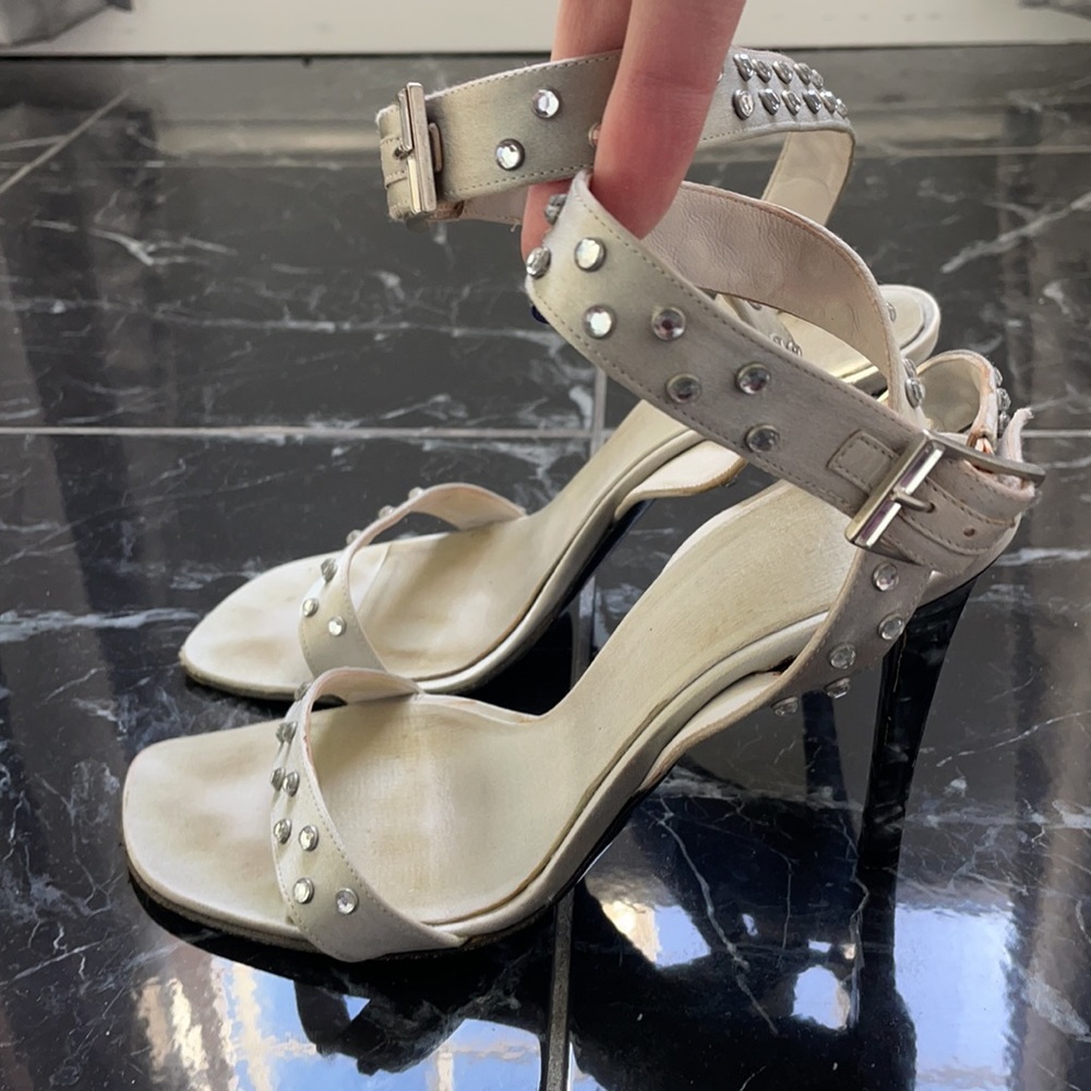 Calvin Klein Swarovski studded silver strap heels